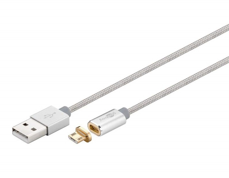 goobay Magnet Micro-USB Ladekabel / Datenkabel - USB 2.0-A zu Micro-USB-B (1,2 Meter) [silber]
