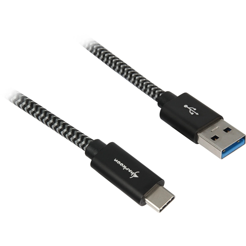 Sharkoon USB 3.2 Gen 2 - 10 Gbit/s Kabel | gesleevt / geflochtene Ummantelung | USB-A zu USB-C | (1,0 Meter) [schwarz/grau]