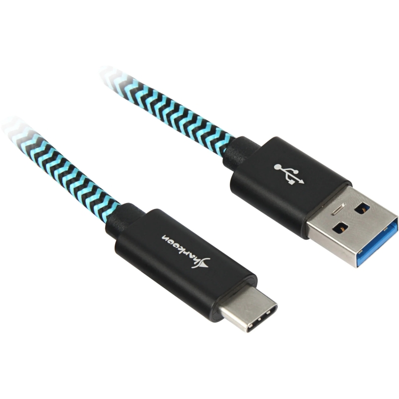 Sharkoon USB 3.2 Gen 2 - 10 Gbit/s Kabel | gesleevt / geflochtene Ummantelung | USB-A zu USB-C | (0,5 Meter) [schwarz/hellblau]